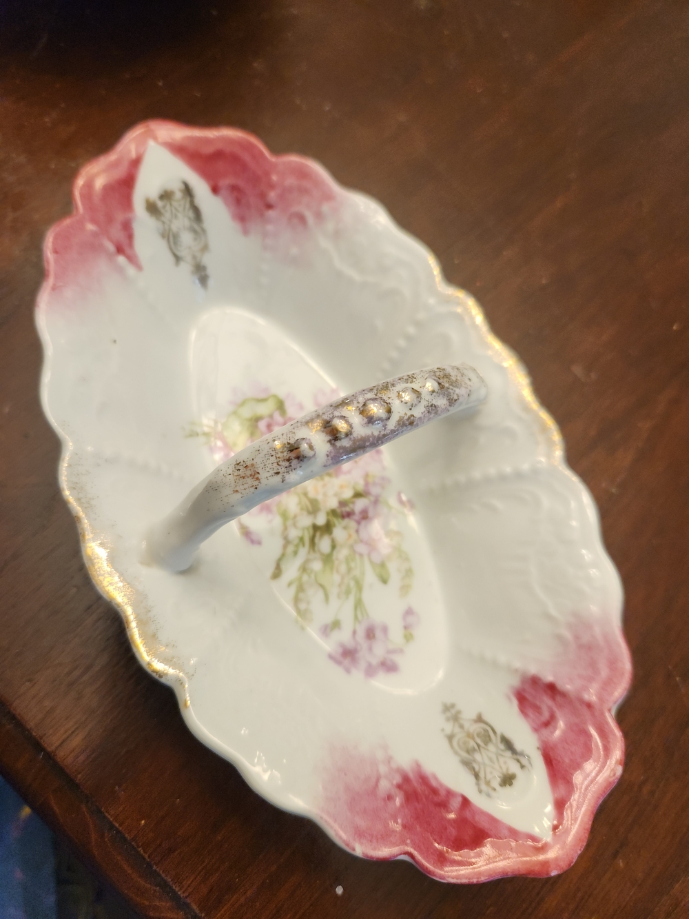 Source Unknown Pink and Gold Porcelain Serving Dish